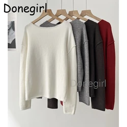 Donegirl Casual Basic Autumn Winter Thick Sweater Women Long Sleeve O-Neck Soft Knit Pullovers Solid Female Jumper Top