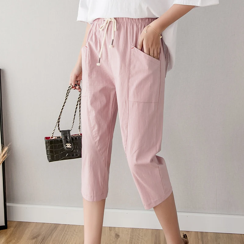 Women's Cotton Linen Nine-Foot Pants Spring Summer New Style Pure Cotton Shorts Korean Version Loose Casual Pants Slimming Ha...