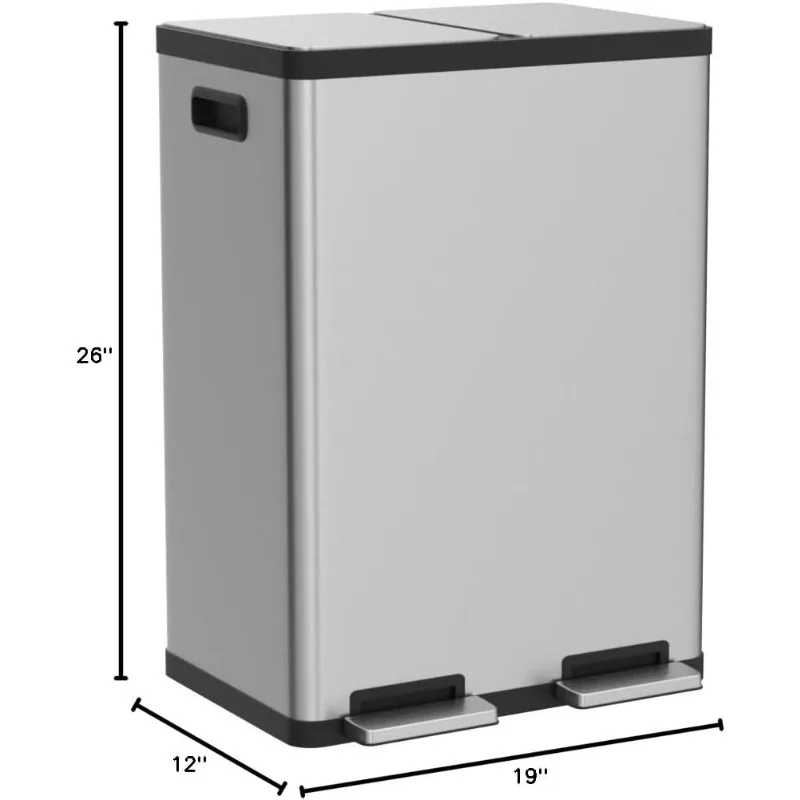 سلة مهملات للمطبخ 60 لتر / 16 جالون مستطيلة بدون استخدام اليدين مع غطاء ناعم ومغلق، #3