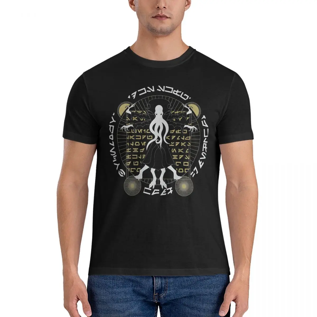 Men T-Shirt Vitruvian Man Novelty Cotton Tee Shirt Short Sleeve Dnd Mind Flayer T Shirts Round Collar Clothing Birthday Gift