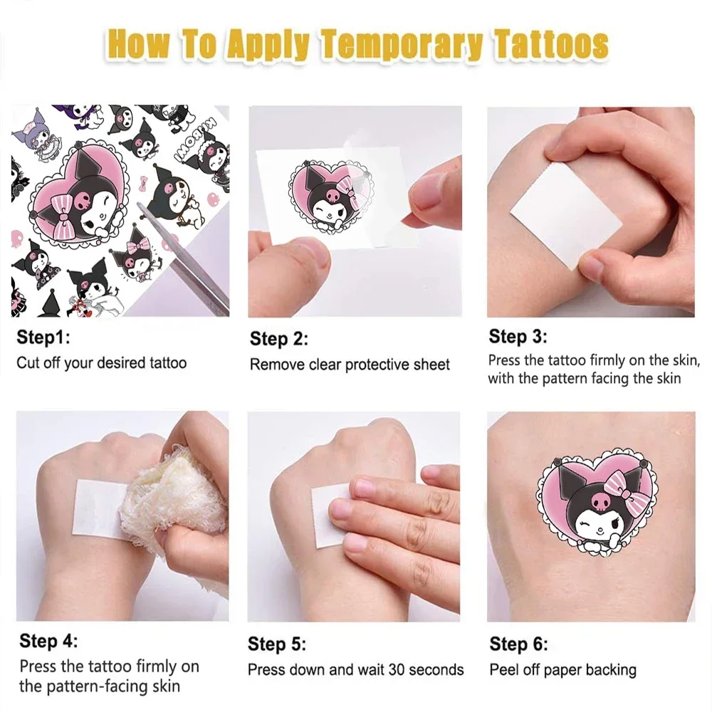 2024 Sanrio Hello Kitty Temporary Tattoos Stickers Kuromi Kawaii Anime Waterproof Tattoos Sticker for Girls Cartoon Cute Toys