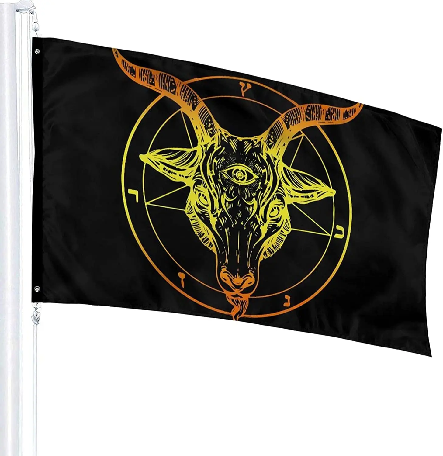 Pentagram Demon Baphomet Satanic Goat Head Third Eye Garden Flag   Outdoor Banner Sign Party Parade Breeze Home Fade Proof Flags