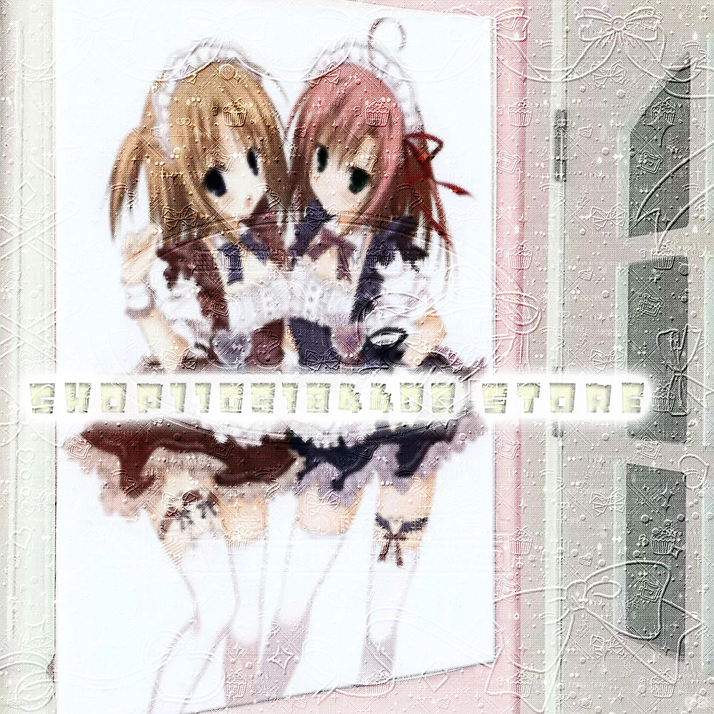 Twin Maid Pair Tapestry, Two Cute Twin Anime Maid Girls With Brown & Pink Short Pigtail Hair, Separate Brown Frilled Maid Dress