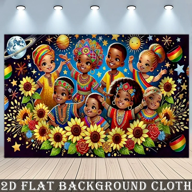 VIKAMA Black History Month Tapestry, Vibrant African American Children with Sunflowers Wall Hanging, Home Decor Wall Art​