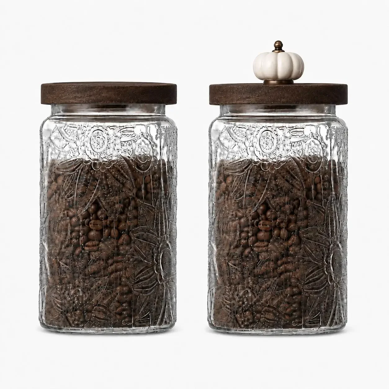 Arthink 33.8oz Vintage 1 Pack Glass Canister Storage Jar with Airtight Wooden Lid for Kitchen Counter Pantry Coffee Sugar Jars Transparent Borosilicate Glass Sourdough Starter Jar - Thanksgiving Tableware Christmas Gift Set Stock Up Valentine's Day Gift