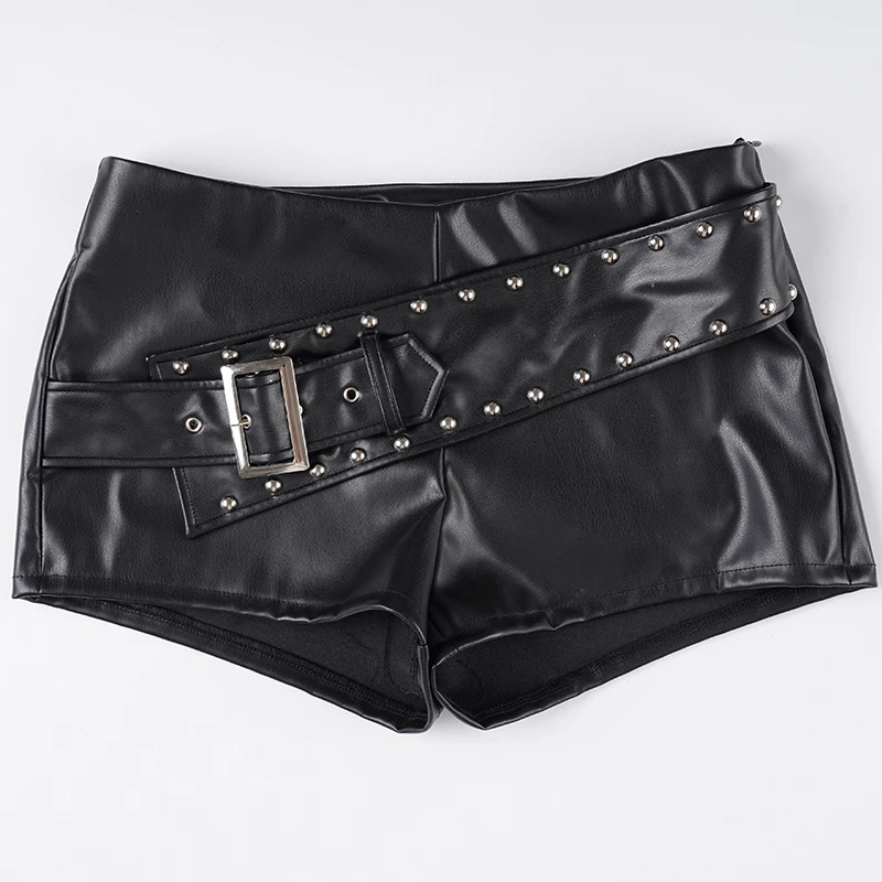 قاطرة نمط برشام حزام بولي Leather السراويل الجلدية الظلام الشرير ضئيلة منخفضة الخصر السراويل النساء 2025 الصيف موضة الشارع الشهير قيعان #5