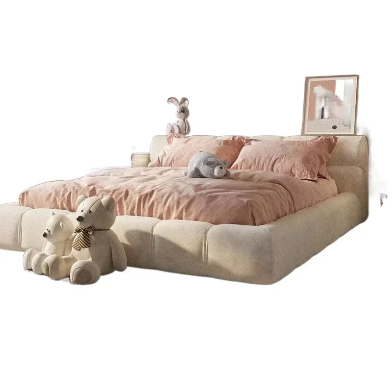 Nordic Cream Wind Puff Bed Bedroom Double Bed Simple Modern Flannel
