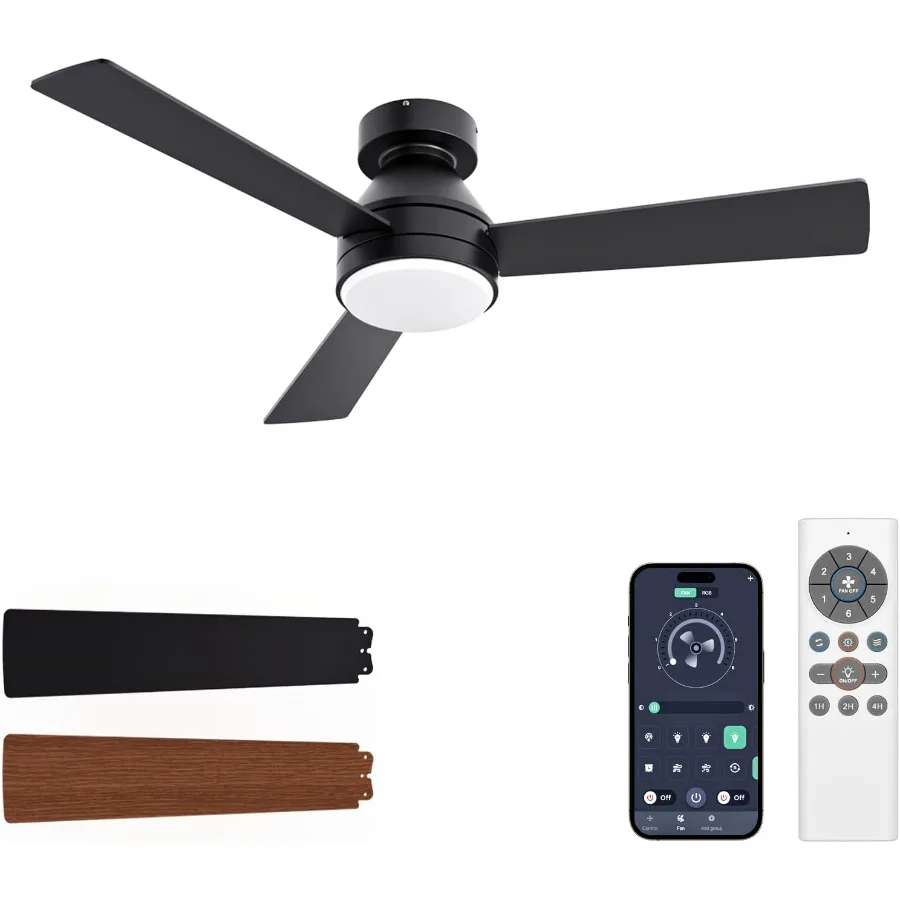 

42 inch Low Profile Ceiling Fan with Integrated Lights and Remote Control for Bedroom Indoor Outdoor Use Reversible Blades 3CCT