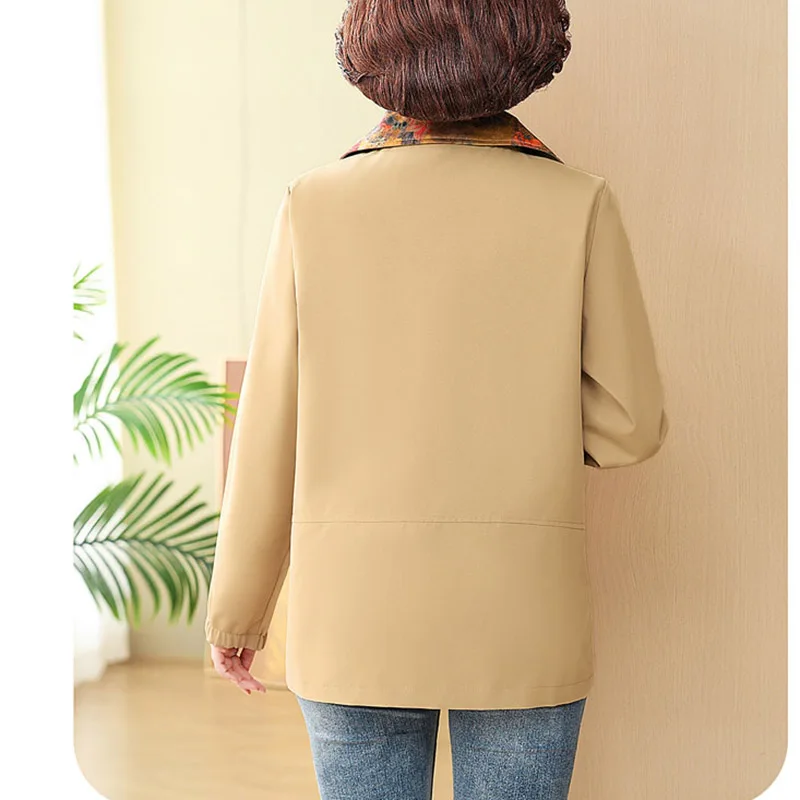 Short Chinese Casual Trench Coat Women's 2025 New Mother's Spring Thin Printed Outwear Autumn Guofeng Windbreaker Jackets Female