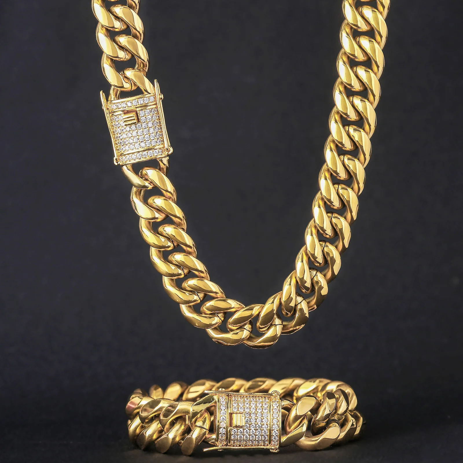 Luxury 24K 9999 Pure Gold real gold  Hip Hop Necklace Men's Point Diamond Miami Cuban Chain