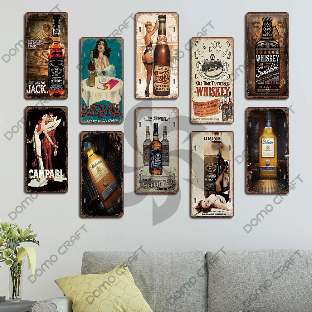 Whiskey Poster Metal Tin Signs Whiskey Girls Wine Glass Vintage Metal Plate Bar Club Pub Living Room Home Wall Decor