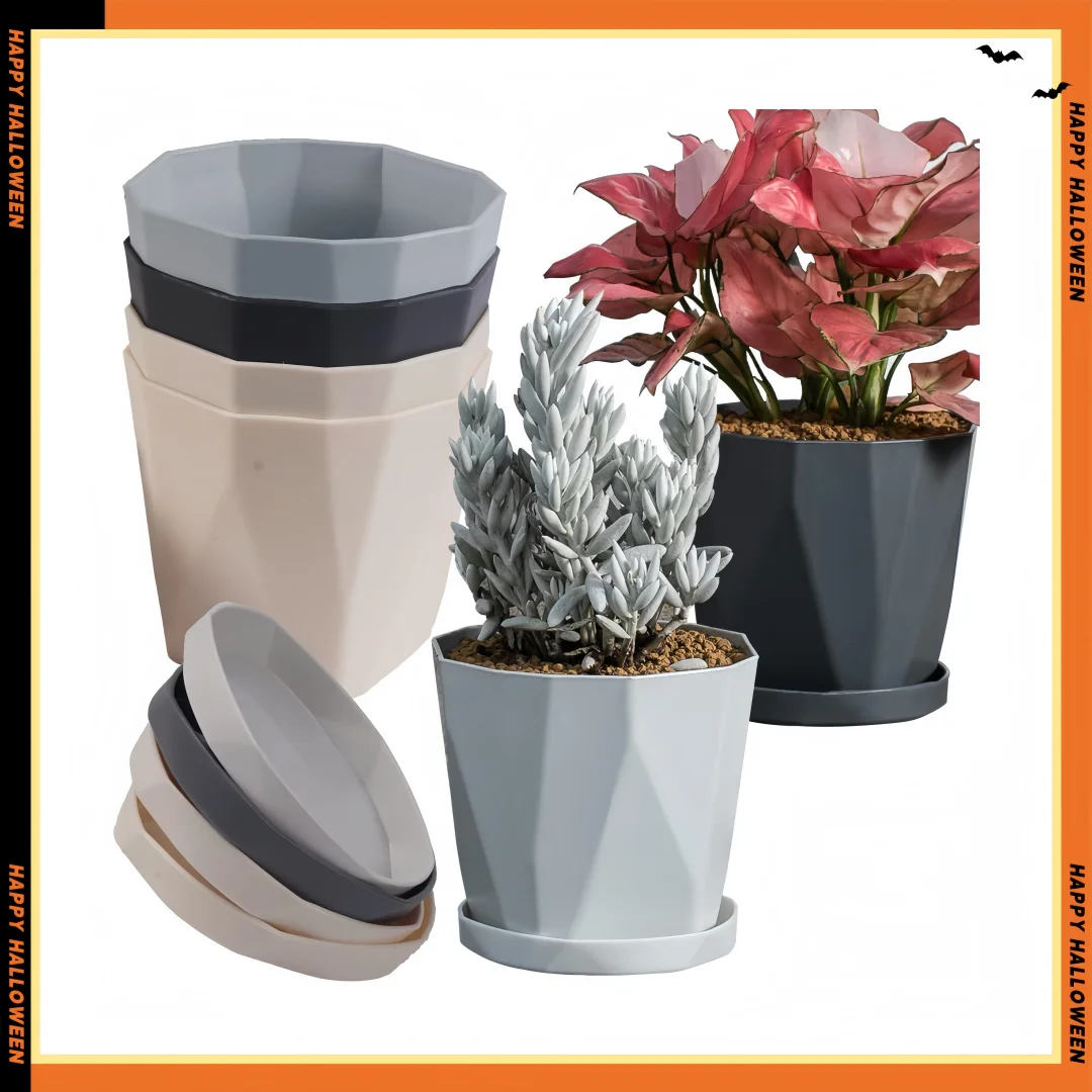 

5 Inch Decorative Plant Pots 6-Pack with Drainage & Saucer, for Succulents Indoor Outdoor