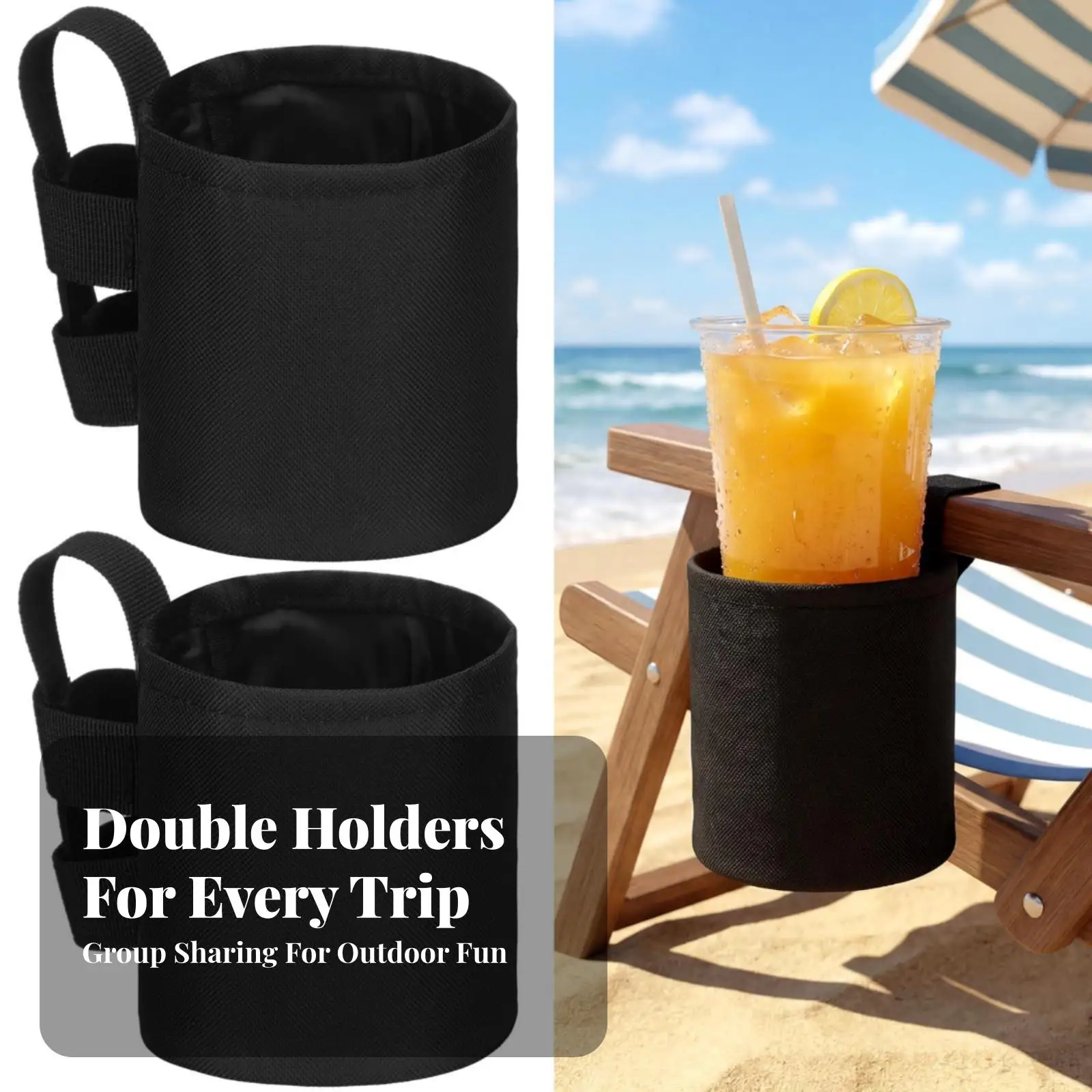 2 Pieces Compact Water-Resistant Beach Chair Cup Holder Mesh Cup Holder