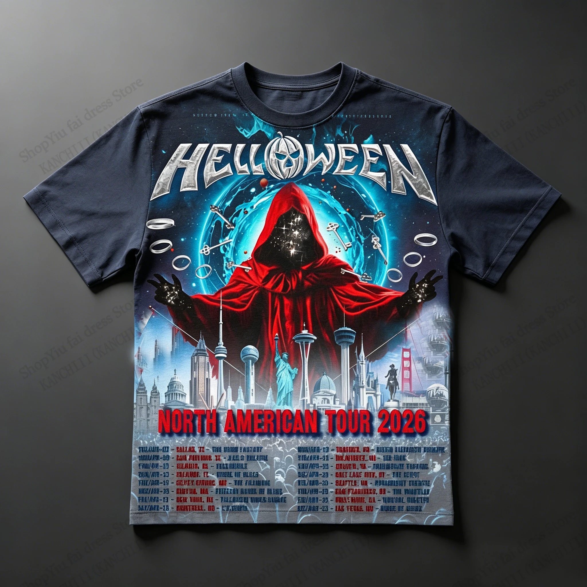 2026 New Vintage Halloween Band Tour 3D Print T-shirt Men Women Fashion Casual Oversized Short Sleeve Tops Tee Men Clothing Rock