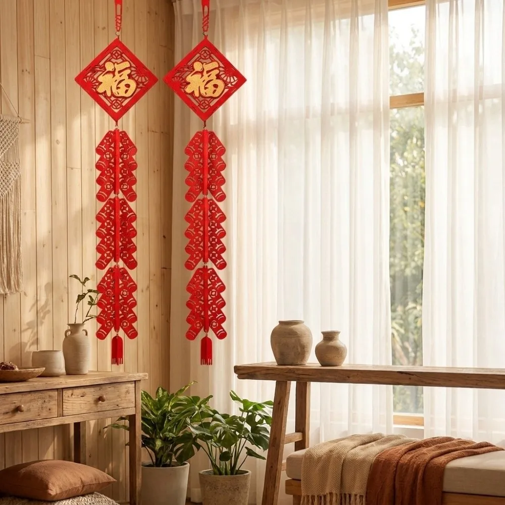 2pcs Chinese Style New Year Hanging Decoration Blessing Traditional Red Fu Door Hanging Ornaments Lucky Bag Tassel