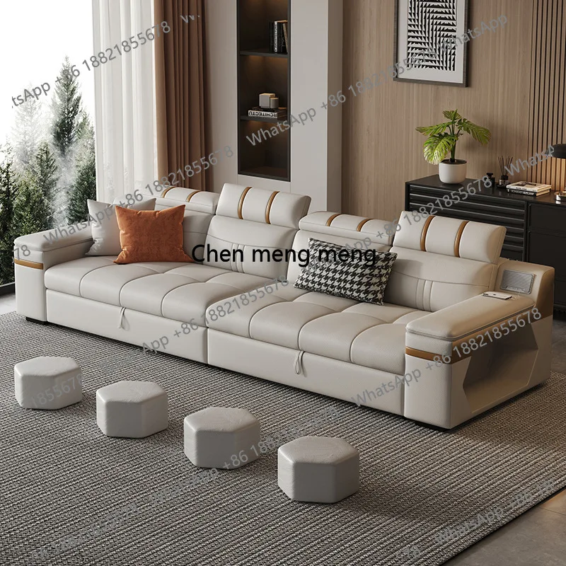 

Dual purpose straight row sofa bed with foldable cat scratch leather and expandable small apartment multifunctional sofa