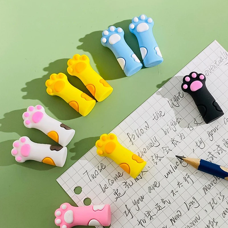 5Pcs Kawaii Cat Pencil Cap Cartoon Silicone Ballpoint Pen Caps Topper Pencil Cover For Kids Extender Stationery School Supplies