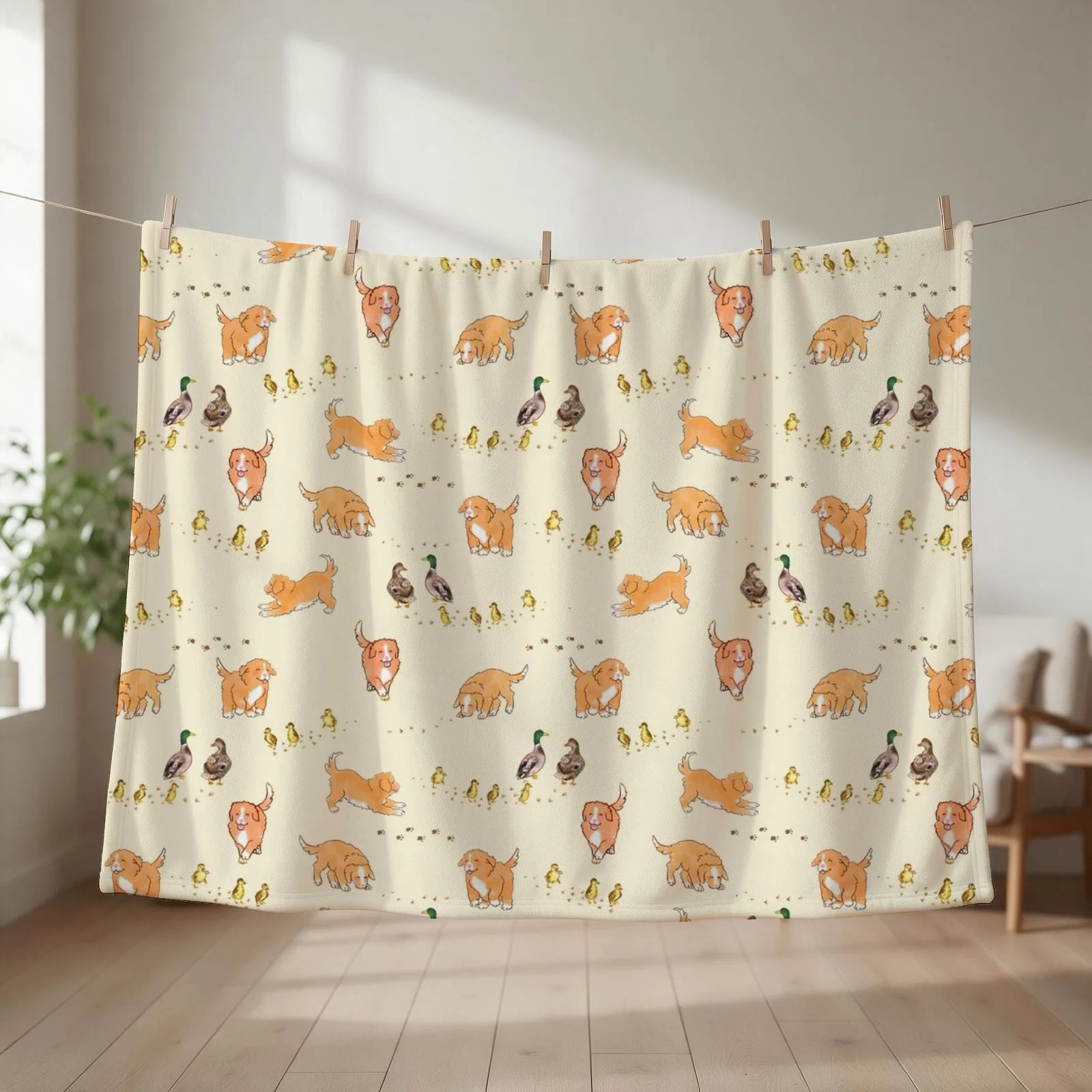 Toller Puppies and Ducklings - Cream Throw Blanket Decoratives Decorative Throw Weighted Thermals For Travel Blankets