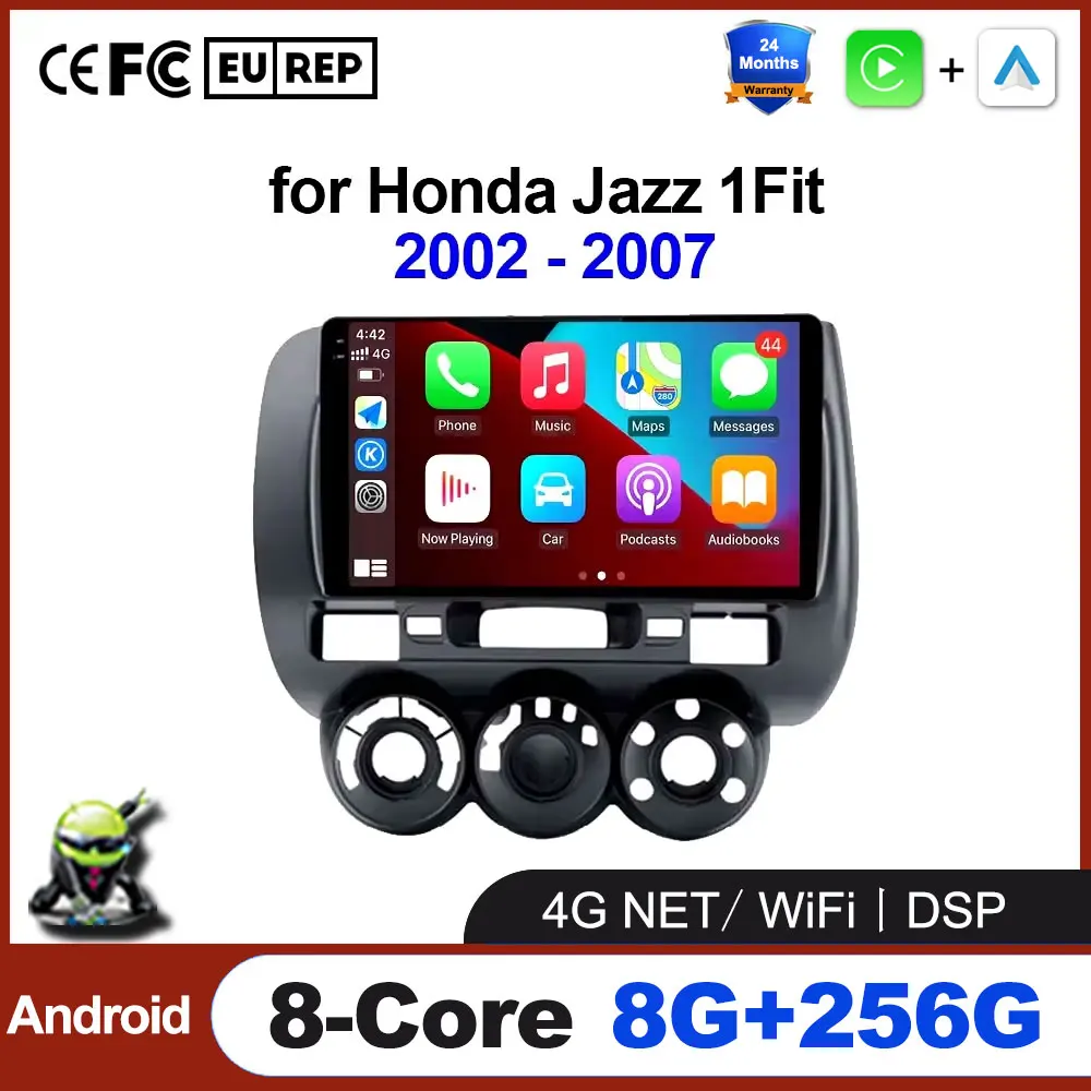 

GPS-навигация Стерео Беспроводной Carplay Android 16 Auto для Honda Fit Jazz City 2002-2007 LHD Автомобильный радиоприемник Мультимедийные видеоинструменты