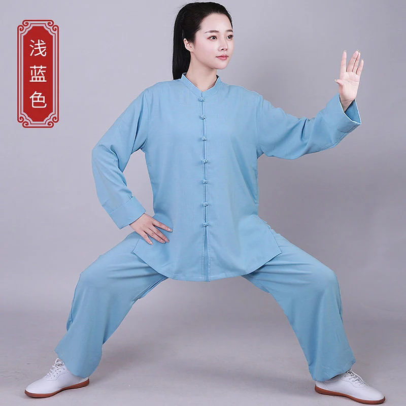 Women's Unisex Tai Chi Suit Stretch Linen Cotton Lightweight 3-Season Long Sleeve Martial Arts Training & Group Performance Wear