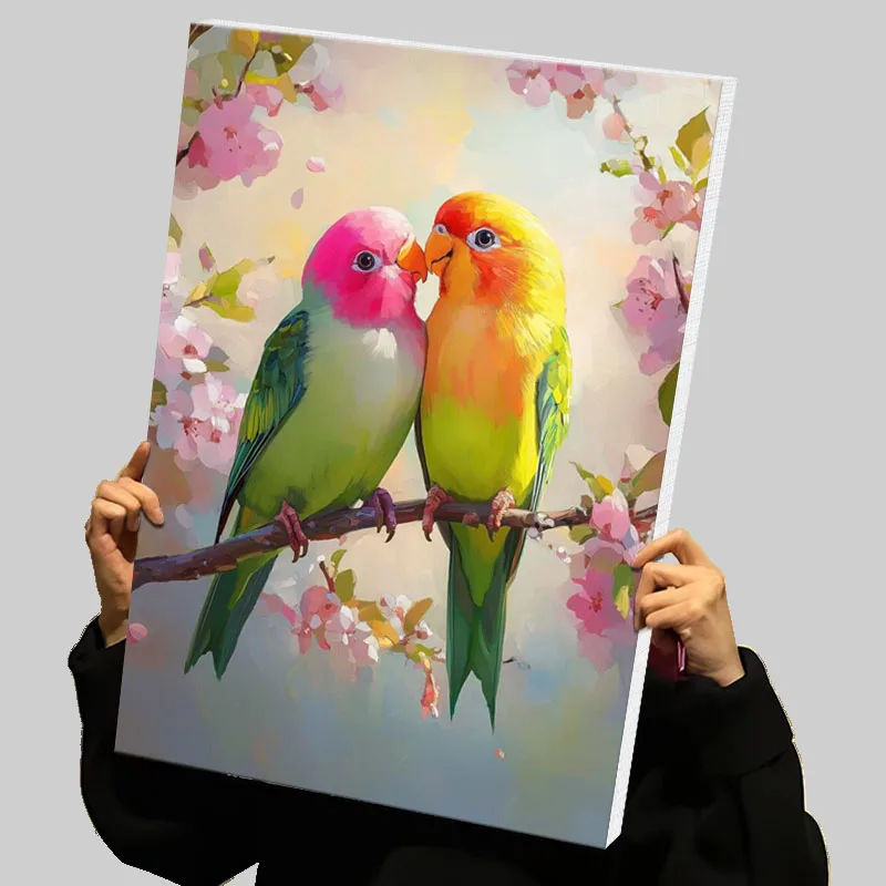 Lovebirds in Bloom Prints Poster Custom Canvas Painting Wall Art Photos for Living Room Modern Abstract Canvases Home Decor Arts