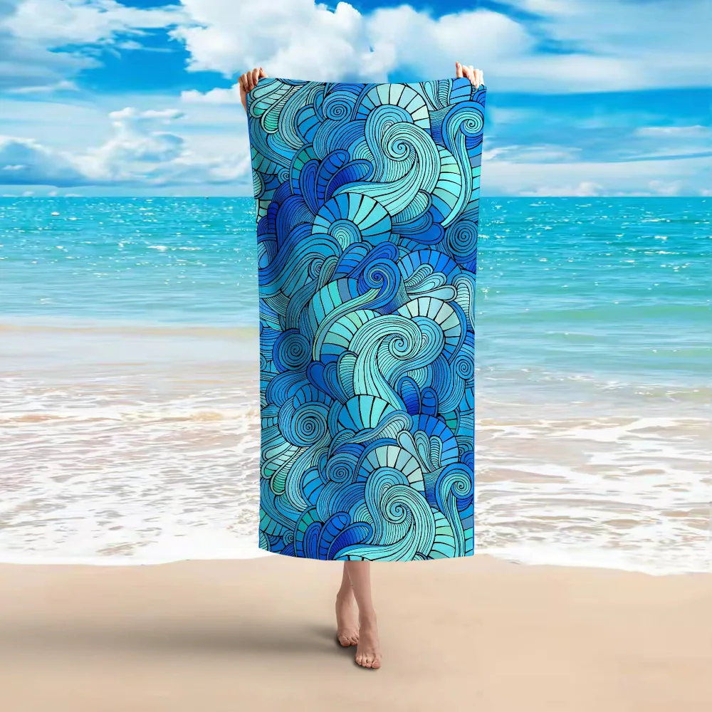 Abstract Curly Sea Wave Art Pattern Soft Absorbent Pool Towel for Outdoor Sunbathing and Swimming Party Use