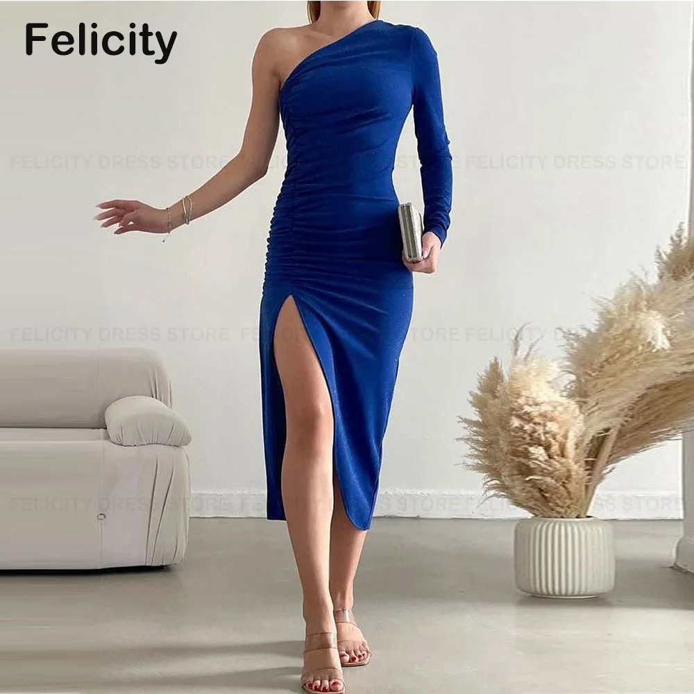 

Simple Wedding Guest Party Dresses 2023 Sheath One Shoulder Mother of the Bride Dress Gown Front Slit Pleated فستان حفلات الزفاف