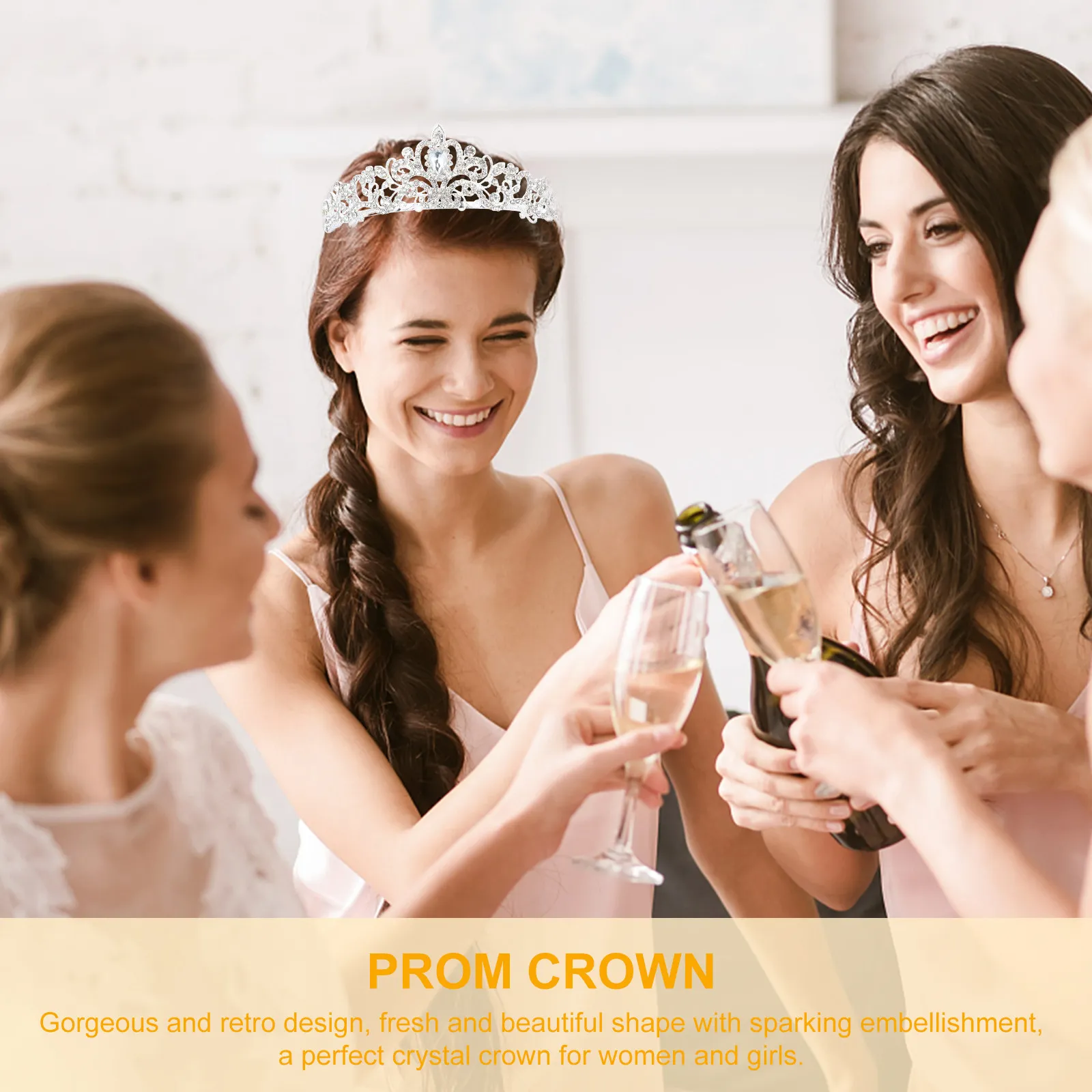 

2Pcs Crystal Rhinestones Crown Set Prom Queen Sash Wedding Party Headdress Glamorous Bridal Accessories for Women Girls