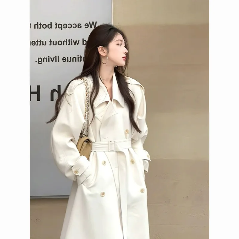 

2025 New Mid-length British Casual Trench Coat Vogue Long White Coat with Touch of Elegance for Petite People Women's Clothing