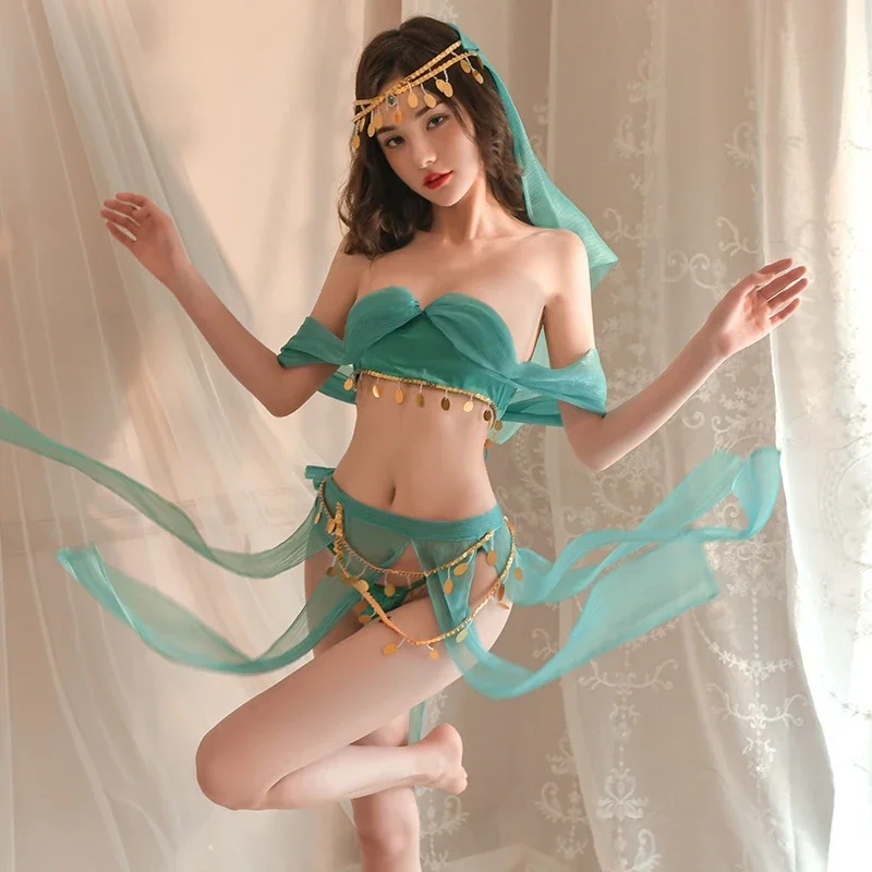 Green Hanfu Lingerie Sexy Princess Women Chiffon Pajamas Temptation Porno Chinese Ancient Dance Stage Cosplay Costumes