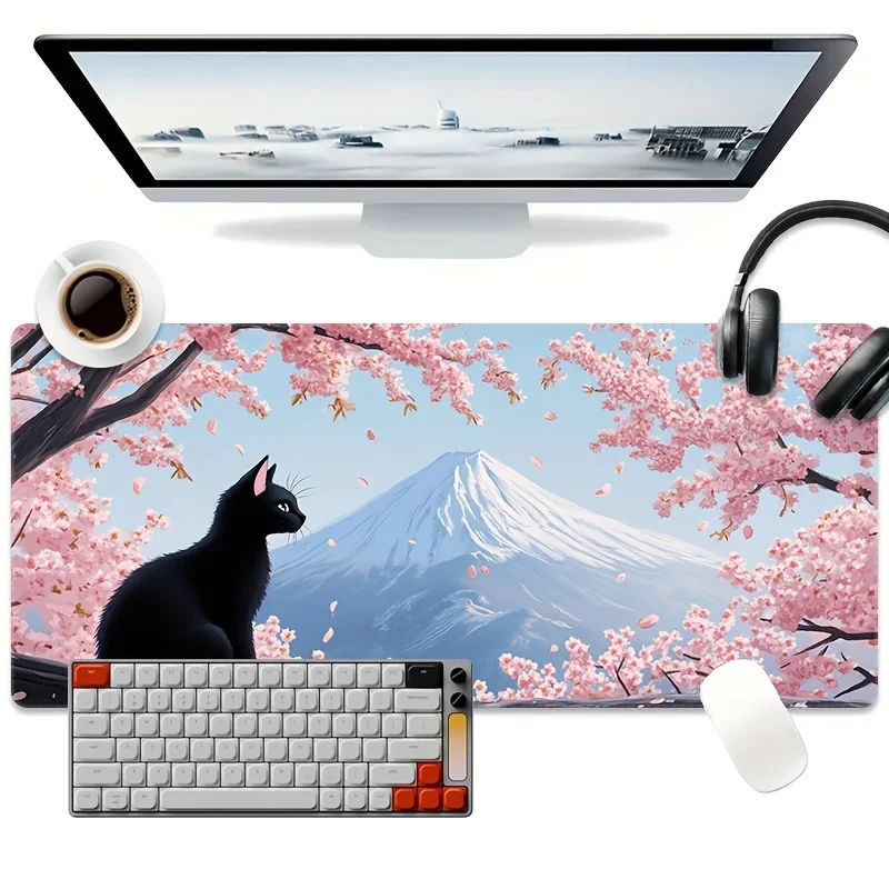 Cherry Blossom Mount Fuji Extended Gaming Mouse Pad Non-Slip Rubber Desk Mat for Keyboard and Mouse