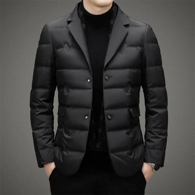 Mens Winter Suit Down Jackets Mens Business Casual Slim White Duck Blazer Down Coats Outdoor Office Wedding Thicken Warm Outwear