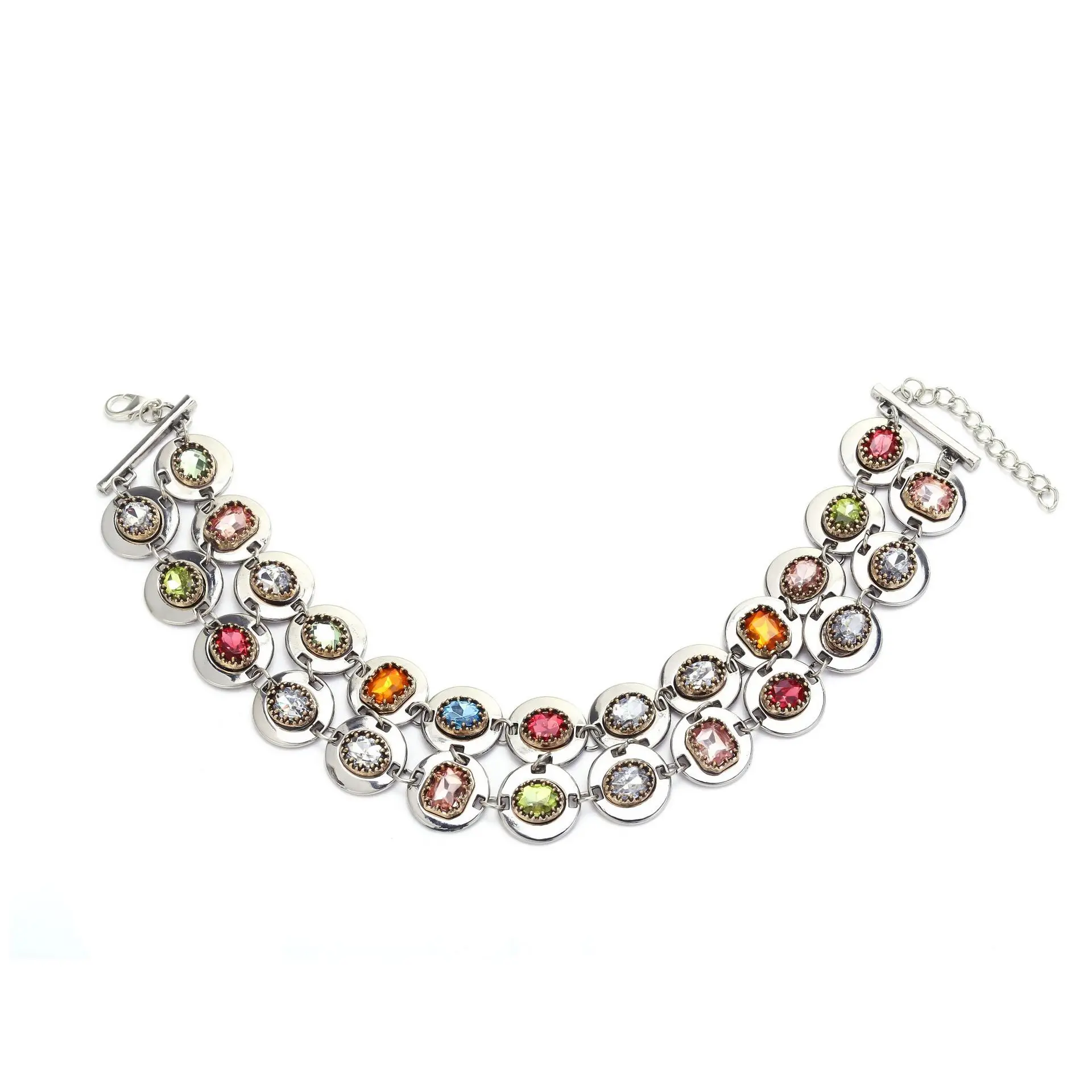Vintage-Halskette mit bunten Kristallen für Damen, Metallketten, mit Strasssteinen besetzte Halskette, auffälliger Schmuck, Geschenkidee. – Detail 3
