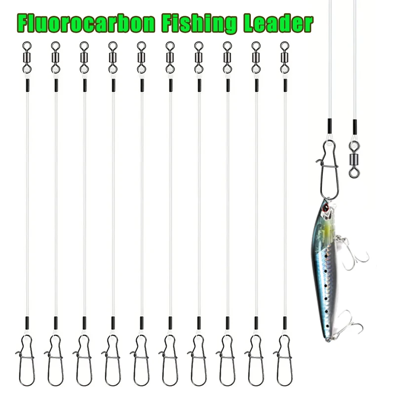 5/10/20 Stück Premium 100% Fluorocarbon Angelschnur 7-18kg Unsichtbarer Vorfänger - Kugelgelagerter Wirbel + Schnappverschluss-Kombi-Set