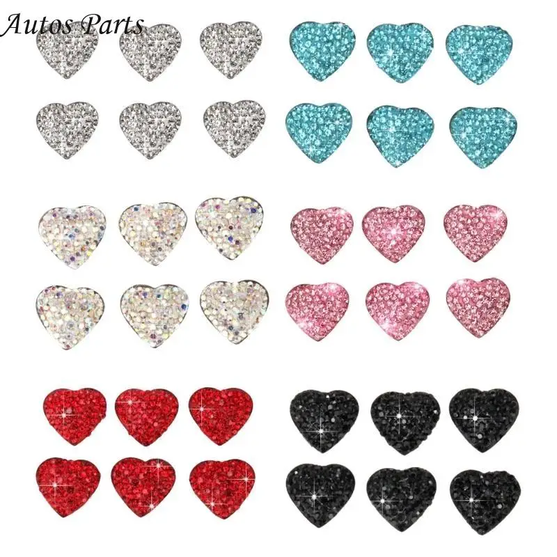 

57BA Pack Of 6 Bling Crystal Heart Car Interior Stickers Styling for Stylish Decors