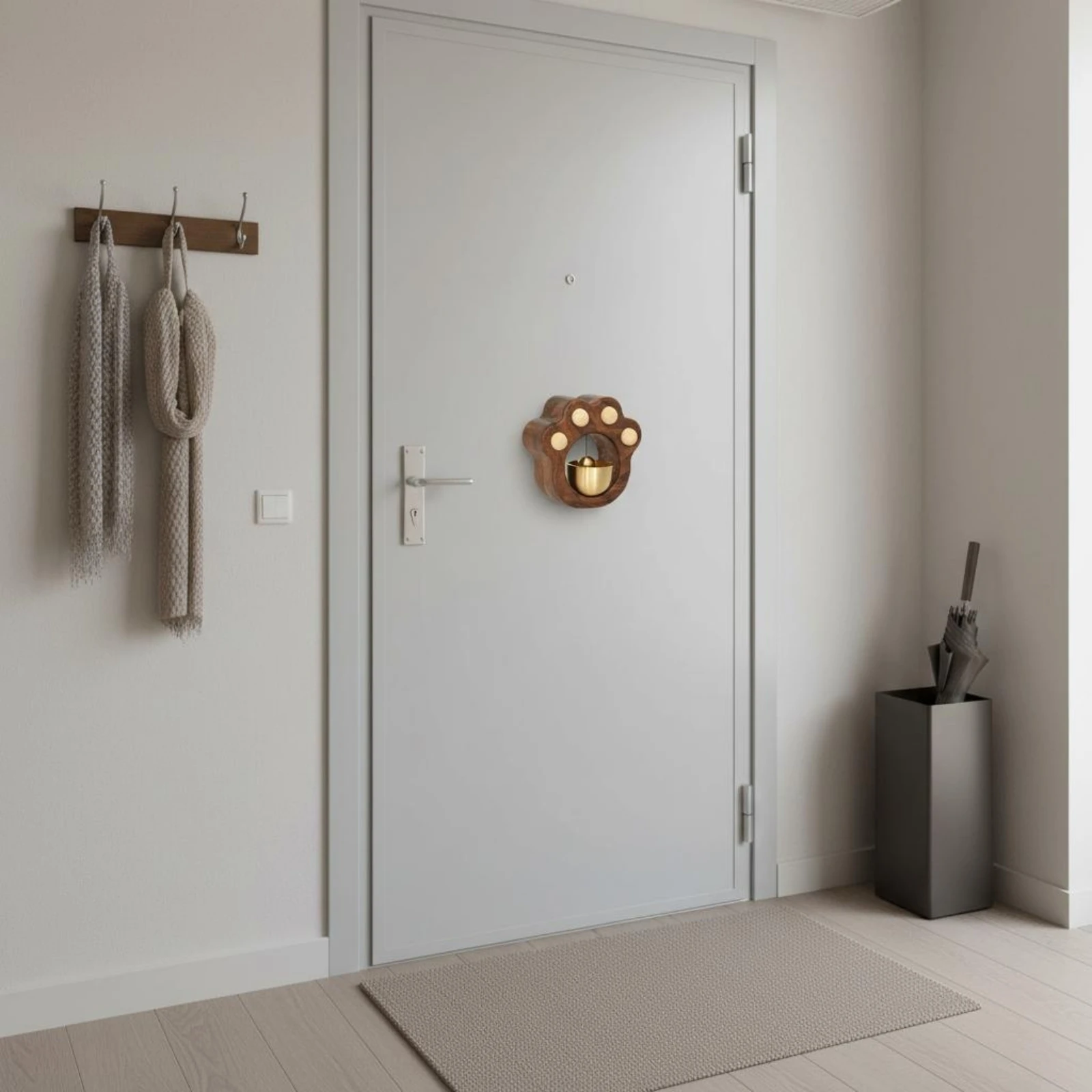 Wooden Feline Paw Door Chime Easy to Install Adhesive-Backed Wooden Door Chime Feline Paw Entrance Bell Cute Adhesive-Backed