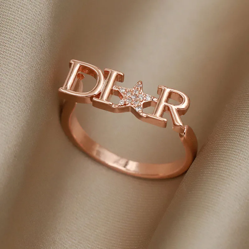 Delicate Crystal Letter D Adjustable Rings for Women Fashion Brand Jewelry Wedding Rings Party Gift Accessories
