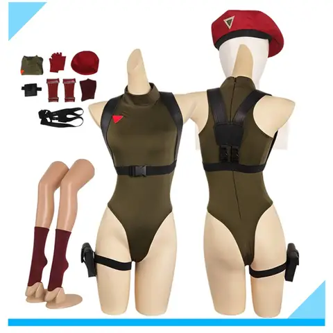 Fighter Fantasy Cammy Cosplay Costume Adult Women Jumpsuit Gloves Hat Fantasia Outfits Halloween Carnival Party Disguise Suit