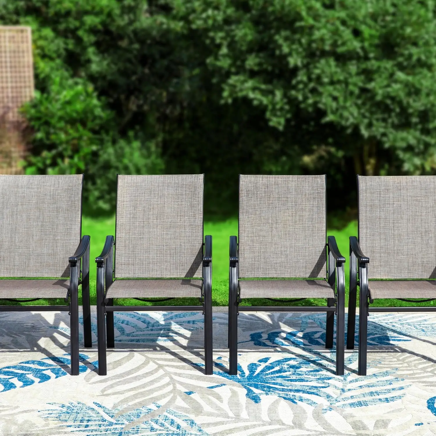 Metal Outdoor Dining Chairs 4-Pack, Weather & Rust Resistant E-Coated Frame, Breathable Quick-Dry Sling, Patio Lawn, Customized