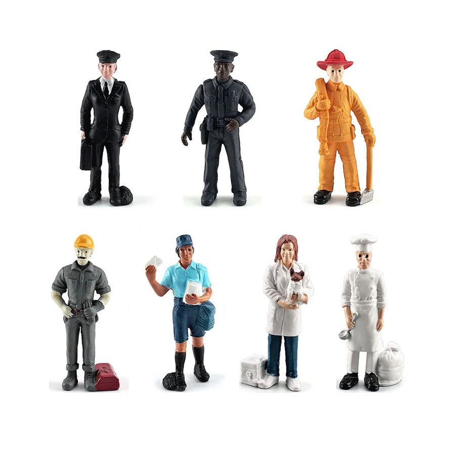 

Realistic People With 7 Everyday Heroes Figurine Toys,Worker,Policeman, Mailman,Pilot,Chef,Fireman,Veterinarian Model Toys