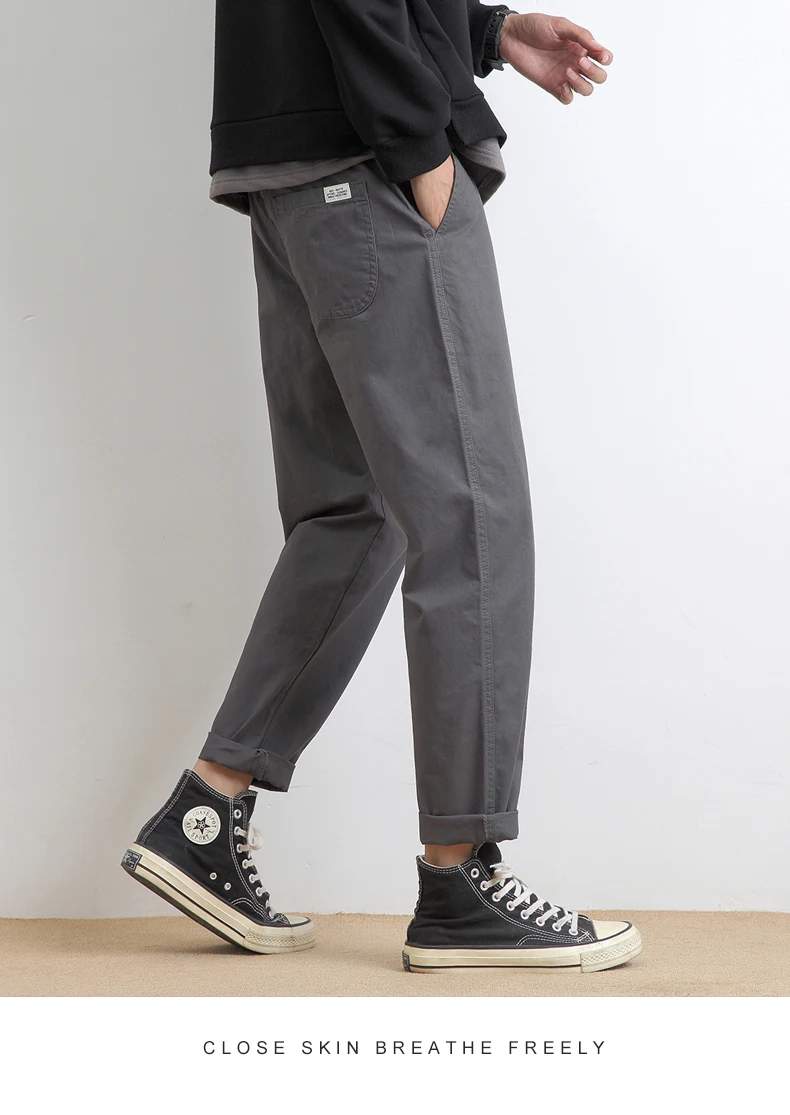 High Quality Summer Thin Men's Casual Pants 95%Cotton Breathable Solid Color Outdoor Elastic Waist Chino Trousers Male Amekaji