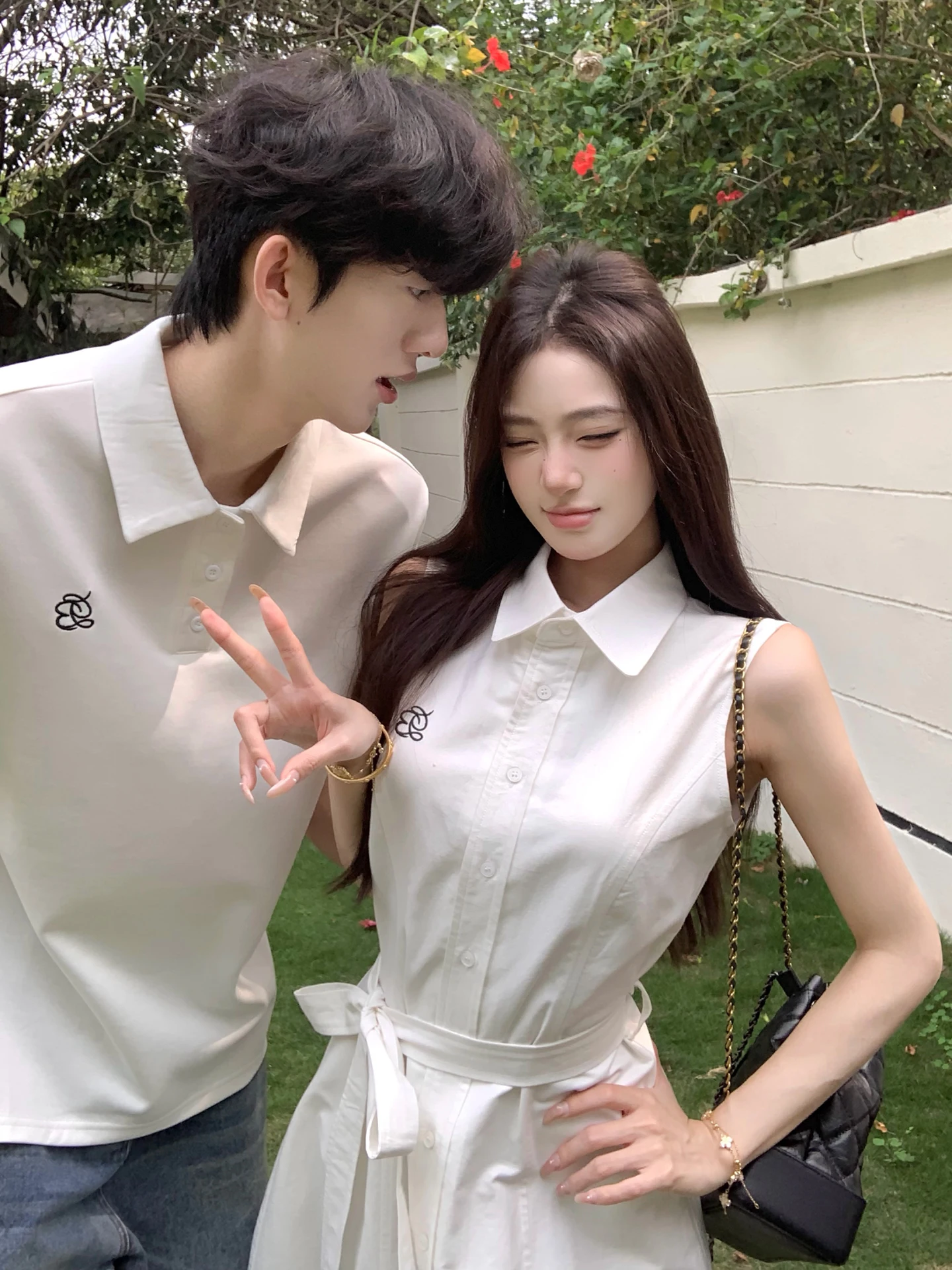 Elegant Couple Matching Summer Short Sleeve  Neck T-Shirt Men's Slim Fit Dress Skirt  Two-Person Outfit Simple D...