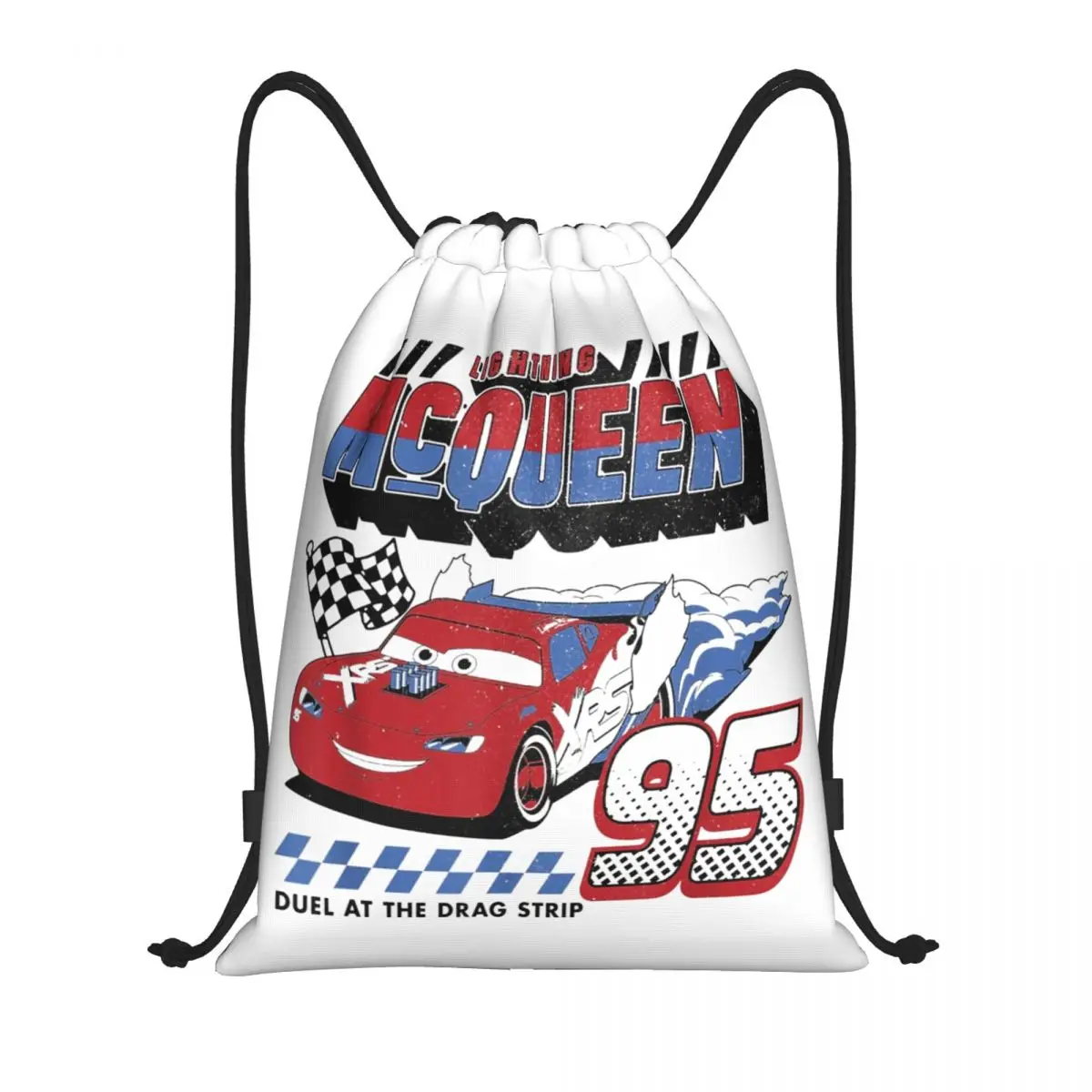 Americana Car Race Lightning Mcqueen Drawstring Backpack Sports Gym Bag String Sackpack for Exercise