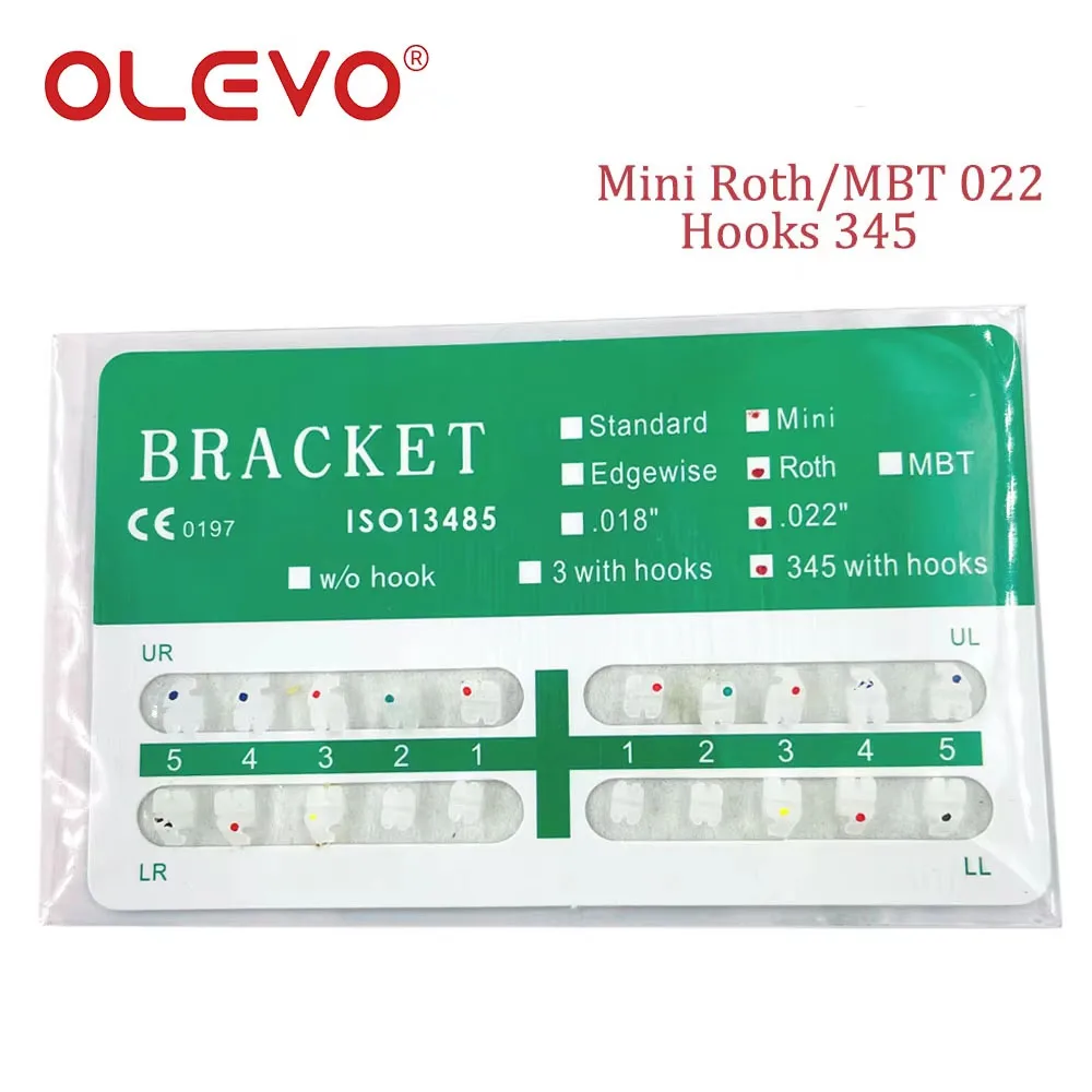 OLEVO 200 Stück/10 Kits Kieferorthopädische Klammern Dental Keramik Zahnspangen für Zähne Unsichtbare Klammer Mini Roth MBT 022 Slot 345 Haken – Detail 5