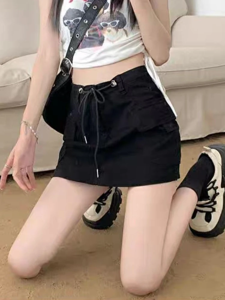 

Skirts Women American Retro Summer Slim A-line Casual Black All-match Sexy Drawstring College Streetwear Pockets Ulzzang 2025