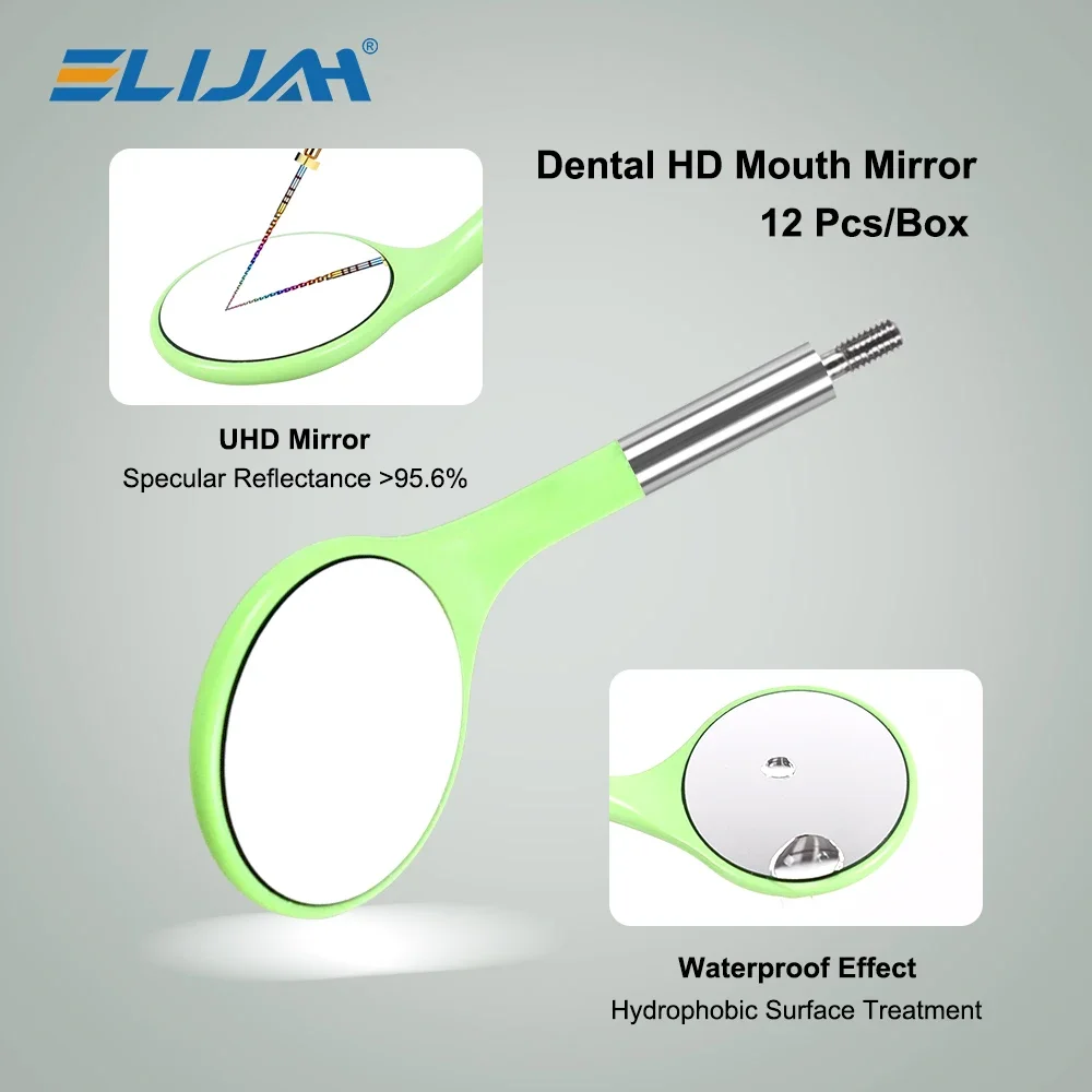 ELIJAH 12Pcs/Set Dental Ultra‑Clear Anti‑fog Mouth Mirror Metal Handle Replaceable Autoclavable Dental Exam Mirror Dentist Tool