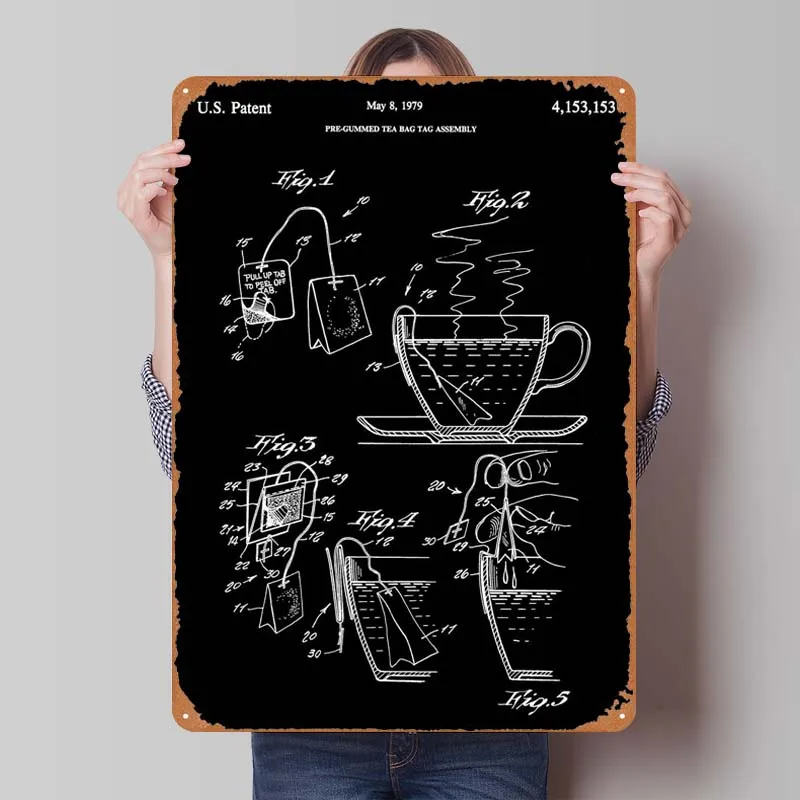 Tea Bag Blueprint Blueprint Poster Gaming Room Decoration Vintage Metal Tin Sign for Game Room Garage Wall Decoration Man Cave