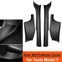 for Tesla Model Y Interior Accessories Front Rear Door Sill Protector Cover Carbon Fiber ABS Anti-Kick Pedal Inner Strip Guards