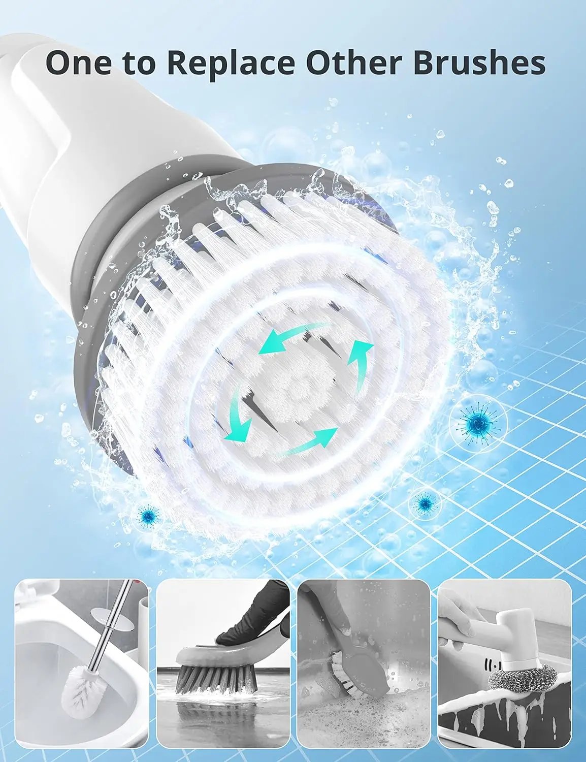 Voweek Electric Rotary scrubber, 4 replaceable cleaning heads, electric shower scrubber for bathroom, bathtub, tile, floor