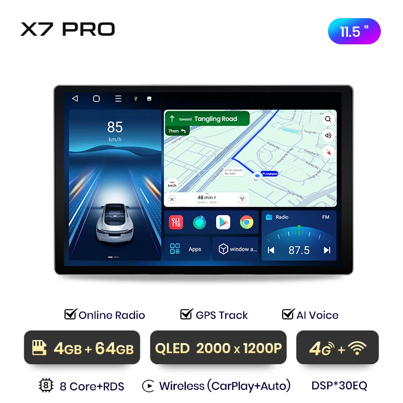 Junsun X7 PRO 11.5“ 2K AI Voice Wireless CarPlay Android Auto Autoradio voor Skoda Fabia 2 2007-2014 Multimedia autoradio